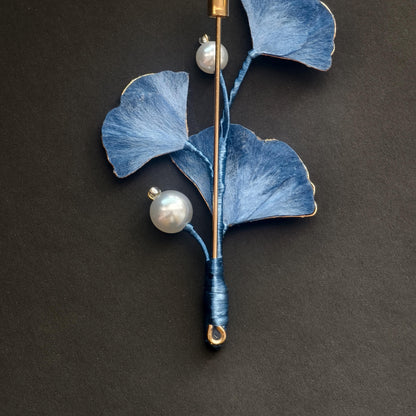 Ginkgo Leaf Pearl Silk Brooch