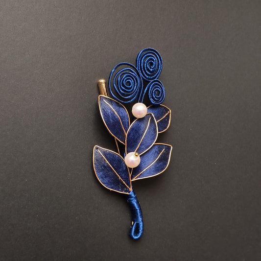 Handmade Vintage Blue Silk Brooch