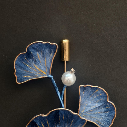 Ginkgo Leaf Pearl Silk Brooch