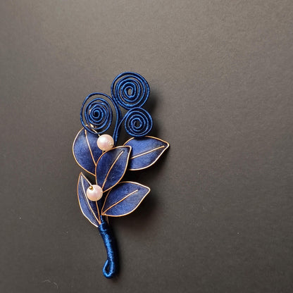 Handmade Vintage Blue Silk Brooch