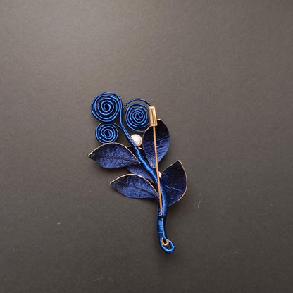Handmade Vintage Blue Silk Brooch