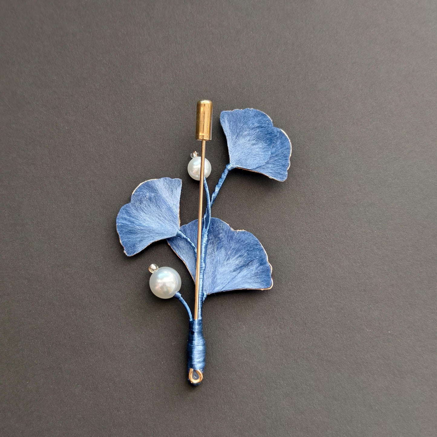 Ginkgo Leaf Pearl Silk Brooch