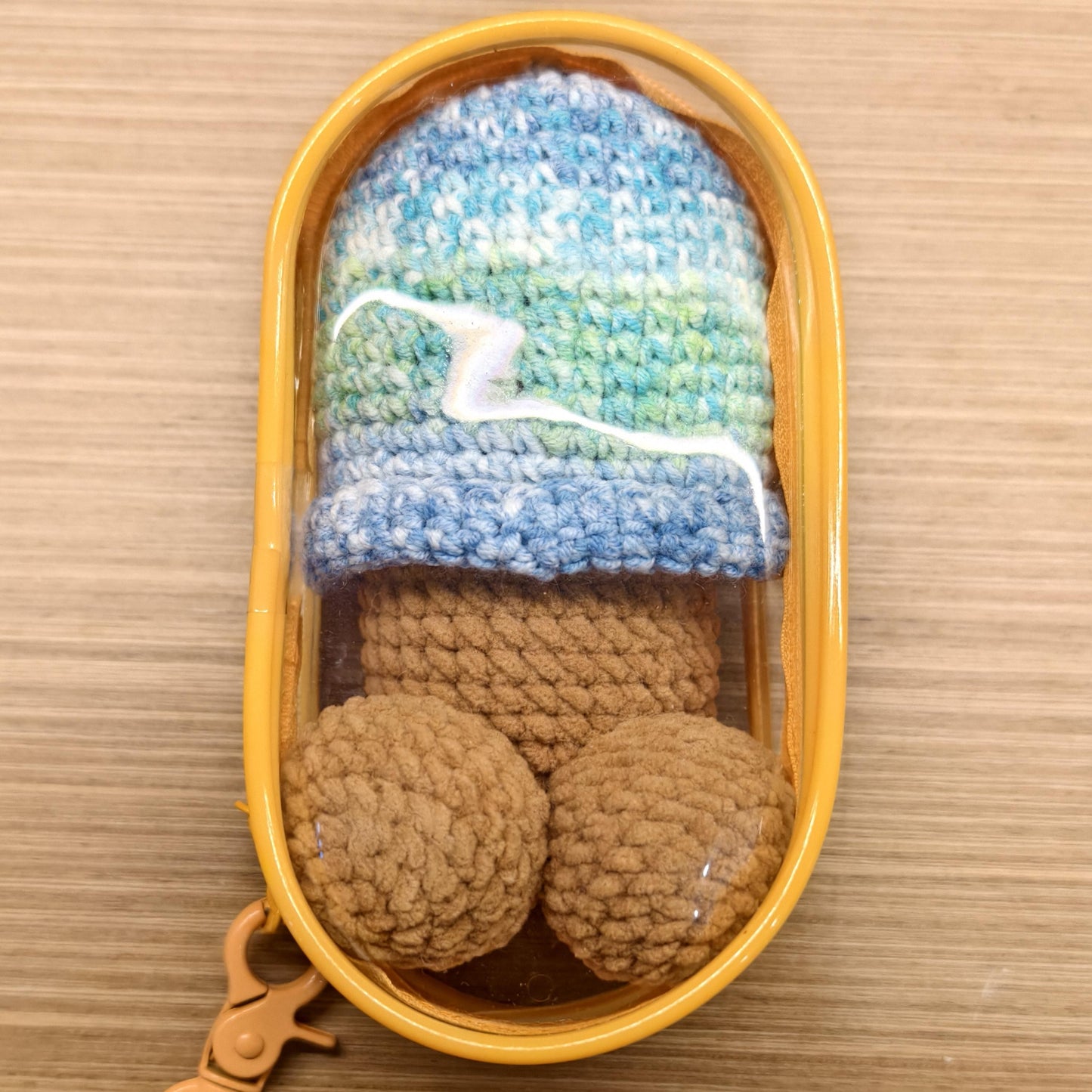 Handmade Knitted Penis Plush Doll – With Condom Hat & Keychain Protector – Funny Gag Gift