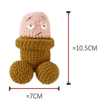 Handmade Knitted Penis Plush Doll – With Condom Hat & Keychain Protector – Funny Gag Gift