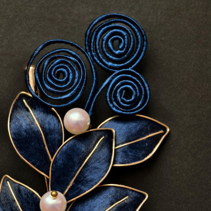Handmade Vintage Blue Silk Brooch