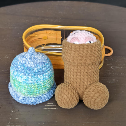 Handmade Knitted Penis Plush Doll – With Condom Hat & Keychain Protector – Funny Gag Gift