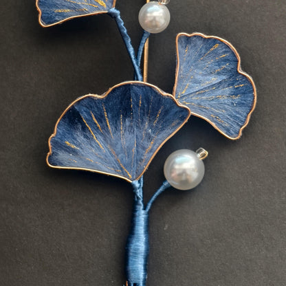 Ginkgo Leaf Pearl Silk Brooch
