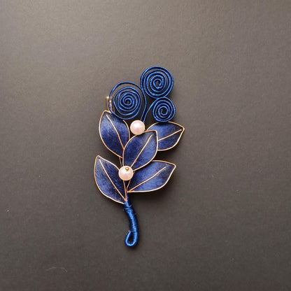 Handmade Vintage Blue Silk Brooch