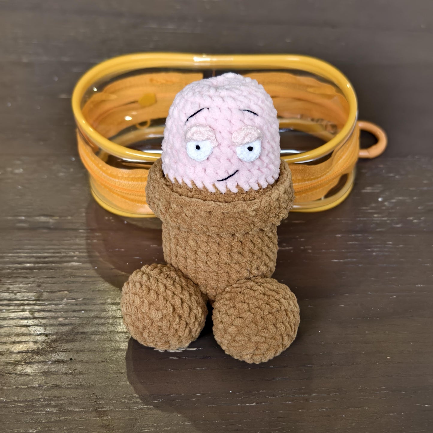 Handmade Knitted Penis Plush Doll – With Condom Hat & Keychain Protector – Funny Gag Gift