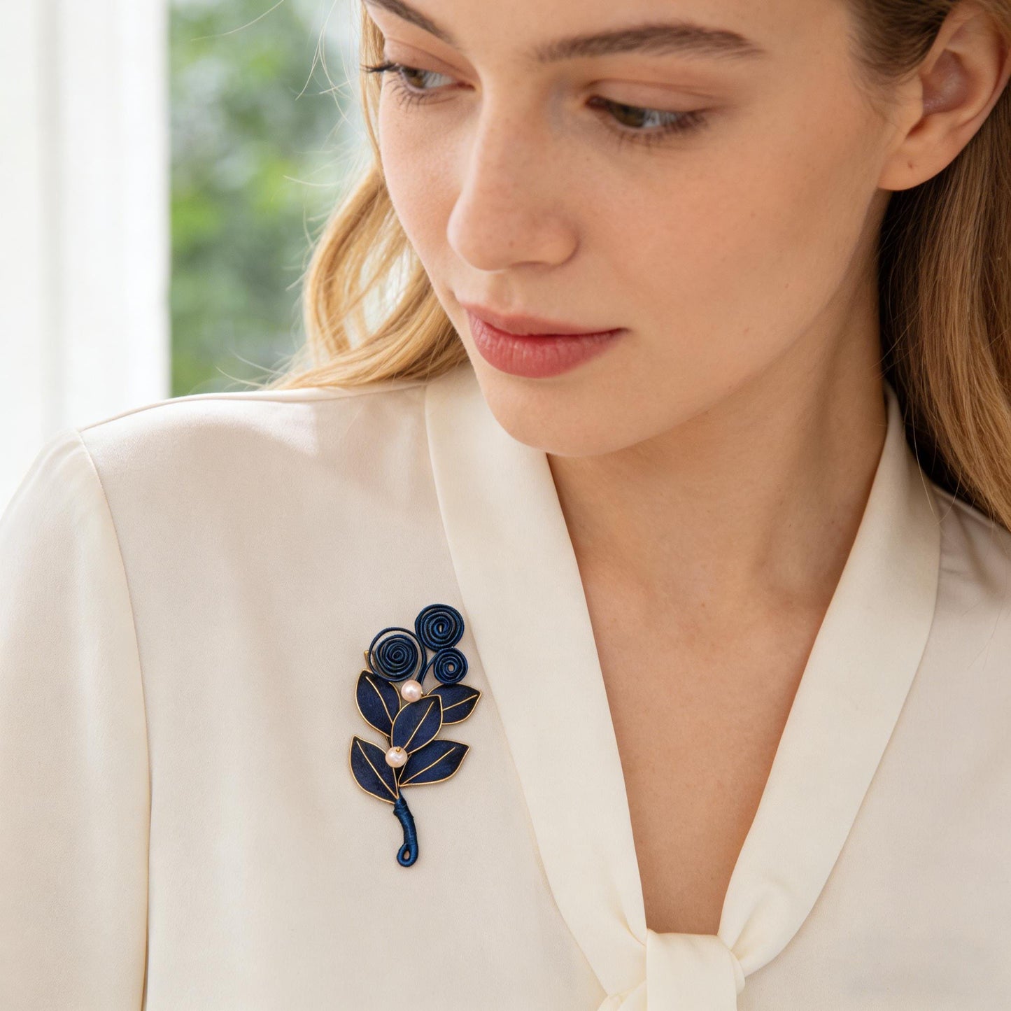 Handmade Vintage Blue Silk Brooch