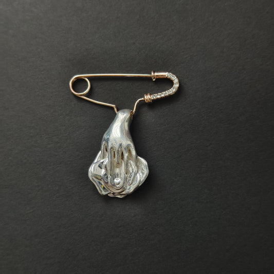 Handmade Silver Nude Art Brooch – Sensual Adult Erotic Body Art Pin Jewelry