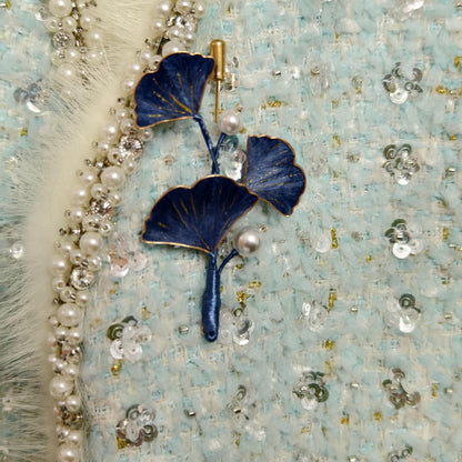 Ginkgo Leaf Pearl Silk Brooch