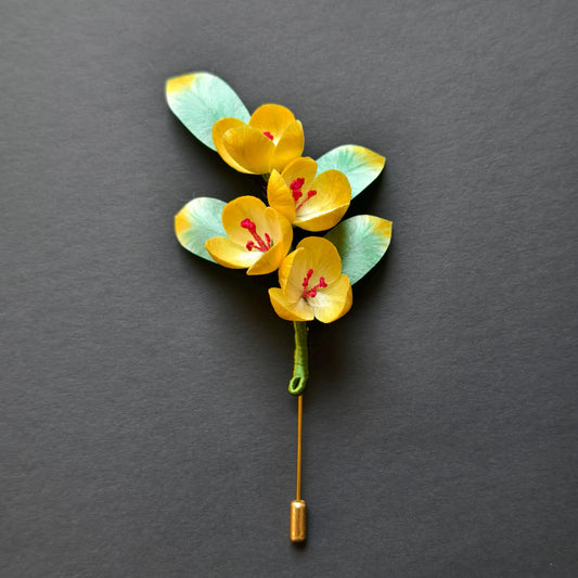 Yellow Silk Flower Brooch
