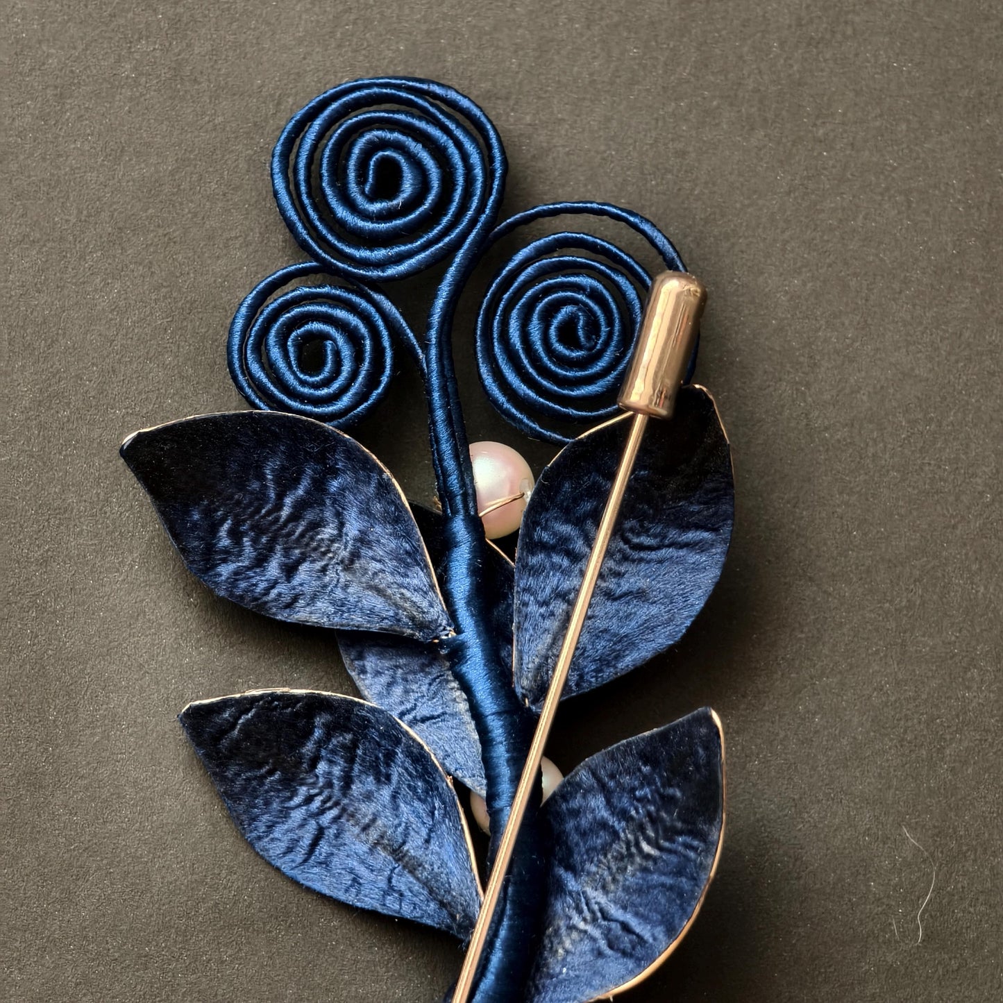 Handmade Vintage Blue Silk Brooch