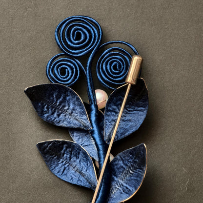 Handmade Vintage Blue Silk Brooch