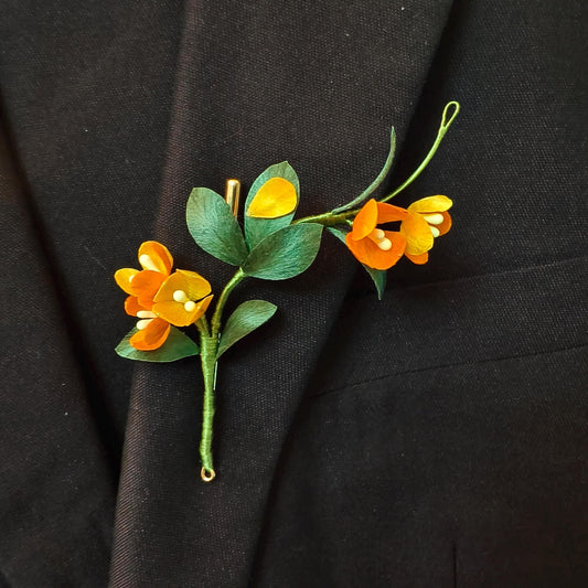 Handmade Silk Flower Brooch Pin for Women Vintage Floral Brooch Accessory