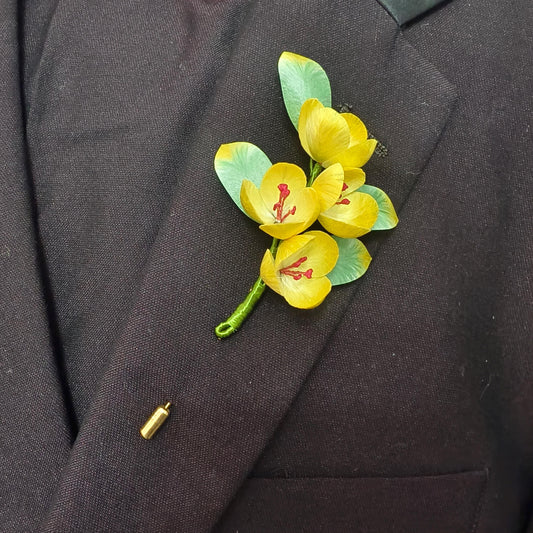 Yellow Silk Flower Brooch