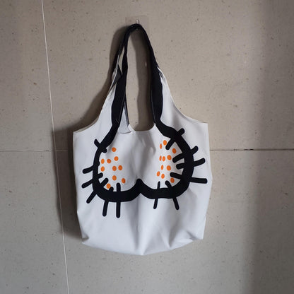 Cartoon Penis Canvas Tote – Funny Adult Art Prank Shopping Bag, Creative Storage Handbag